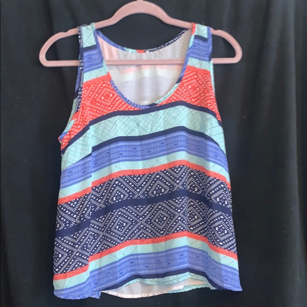 Multi-pattern turquoise and orange tank top blouse